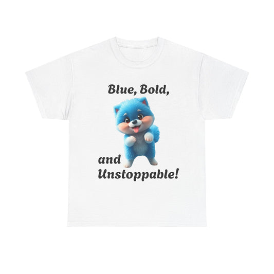 Blue, Bold, and Unstoppable-Pomeranian Dancing Dog T-shirt - Pets Bargains